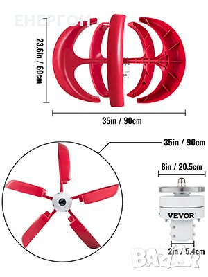 Ветрогенератор Вертикален 600w 12v вятърна турбина перка слънце ток, снимка 2 - Аксесоари и консумативи - 43667914