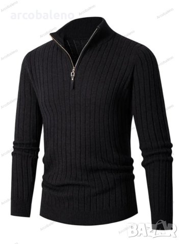 Мъжки ежедневен едноцветен еластичен плетен пуловер с кръгла яка, 5цвята - 023, снимка 6 - Пуловери - 43343538