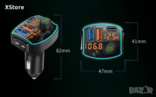 FM предавател и бързо зарядно за кола с USB-C и USB-A бързо захранване, снимка 3 - Аксесоари и консумативи - 52483018