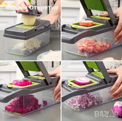Многофункционален кухненски чопер 14-в-1 с контейнер и сменяеми остриета, снимка 4 - Други - 50176302