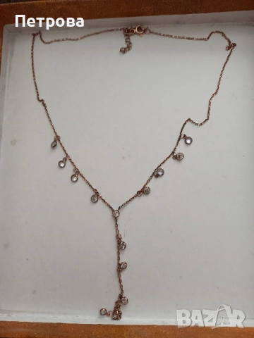 Нежно сребърно колие с розова позлата и камъни , снимка 2 - Колиета, медальони, синджири - 52041176