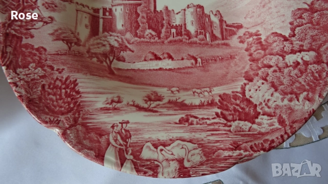 Порцелан винтидж - Англия Johnson Brothers розово-червено, снимка 5 - Чинии - 52217211