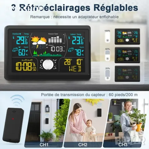 Xmifer метеорологична станция с външен термометър и влагомер, снимка 6 - Друга електроника - 48648223