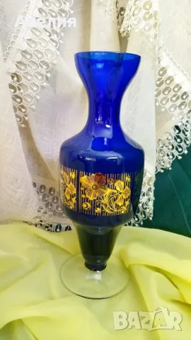 Изящна ваза с цвят турско синьо и злато , снимка 2 - Вази - 49387260