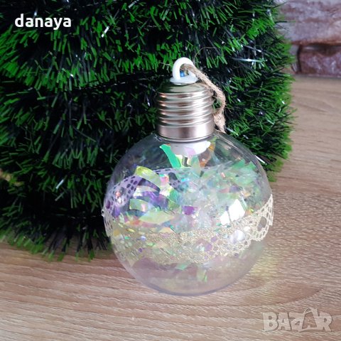 1260 Светеща коледна топка с pvc дантела за украса на елха 8см диаметър, снимка 3 - Декорация за дома - 27032050