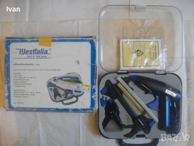 НОВ Немски ЕЛЕКТРИЧЕСКИ ПИСТОЛЕТ ПЪЛЕН КОМПЛЕКТ ЗА ЛЕПЕНЕ С ПРЪЧКИ СИЛИКОН ф11мм WESTFALIA FL-528 , снимка 3 - Други инструменти - 47688742