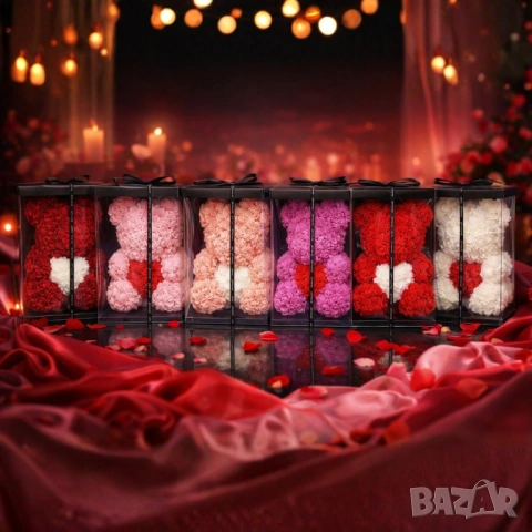 Мече от рози с подаръчна кутия в 3 размера