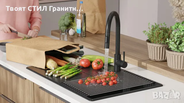графит кухненска мивка от гранит Копенхаген 780х500 Top 50, снимка 4 - Мивки - 47903840