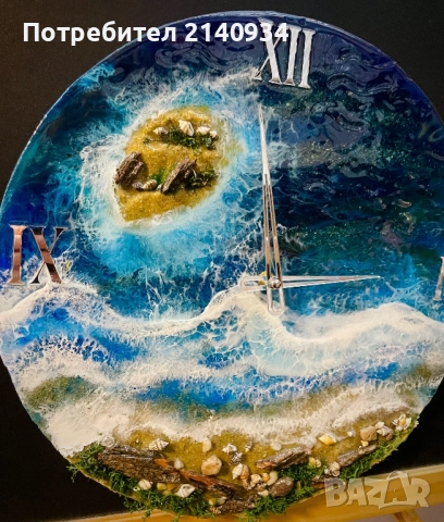 Уникален часовник от епоксидна смола. Морско настроение, снимка 4 - Стенни часовници - 52749000