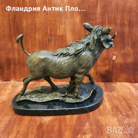 Бронзова скулптура на глиган, подписана "Barye", снимка 2 - Декорация за дома - 49646524