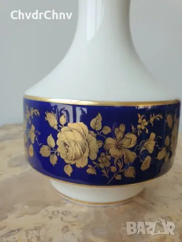 Waldershof 22см/Валдерсхоф Бавария стара немска порцеланова ваза/бяла-кобалт-злато, снимка 3 - Вази - 48982612