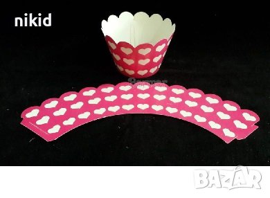 12 бр Розови на бели сърца декори мъфини кексчета декори декорация