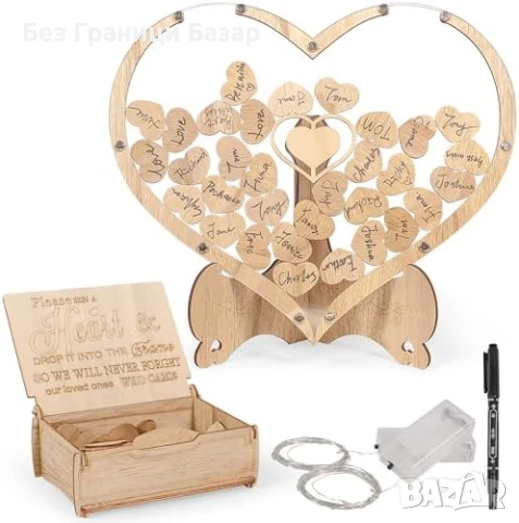 Нови Сърца за гости, сватбена декорация с кутия и LED осветление декор