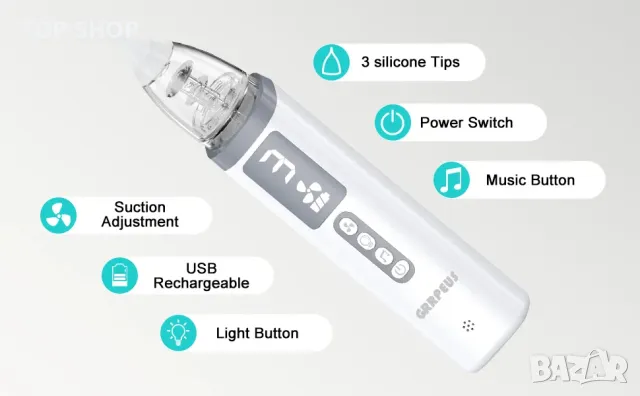 Електрически аспиратор за сополи TAIKOUL акумулаторен, снимка 10 - Прибори, съдове, шишета и биберони - 48500885