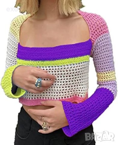 Ефектен пуловер, Къс пуловер, Секси къс топ, снимка 11 - Блузи с дълъг ръкав и пуловери - 42986508