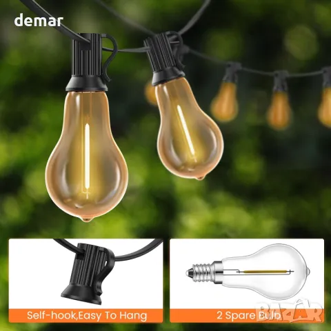 Външни светлини Bestendony Водоустойчиви, 15M гирляндни светлини с 26 нечупливи крушки (1 резервна), снимка 7 - Лед осветление - 48008635