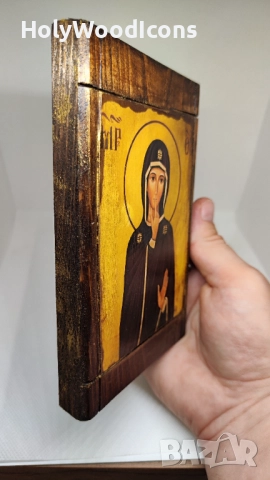 Ръчно изработена икона на Света Богородица на Мълчанието – православна икона 10x15 см, снимка 5 - Икони - 52864745