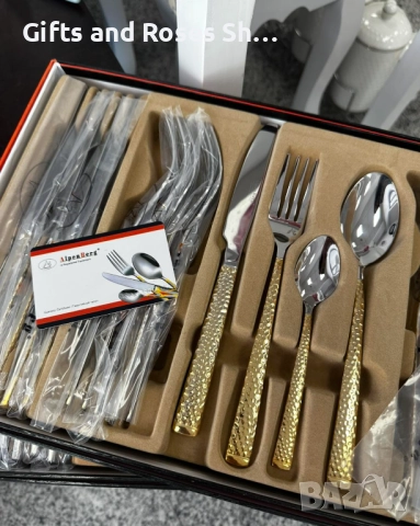 Комплект прибори за хранене със златни дръжки -  24 части, снимка 2 - Прибори за хранене, готвене и сервиране - 51501654