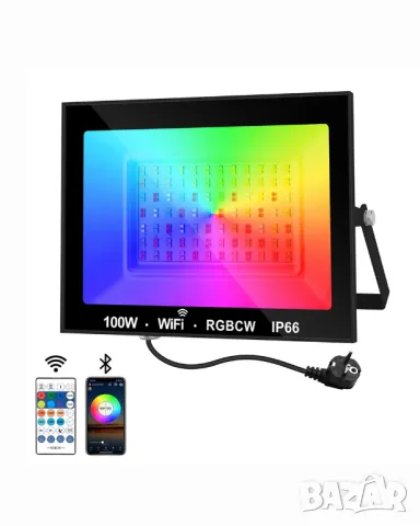 LED RGB прожектор, 100W външен прожектор WiFi IP66
