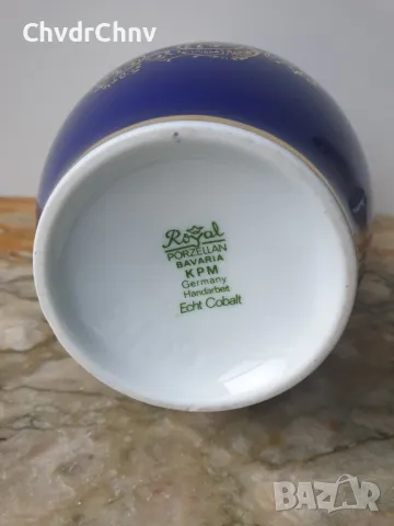 Royal KPM 18см/КПМ Бавария стара немска порцеланова ваза/роза-кобалт-злато, снимка 7 - Вази - 48853638