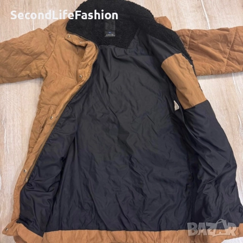 Дамско кафяво пухено яке Luhta, размер L, винтидж ватирано зимно палто, топло ретро, снимка 2 - Якета - 52859015