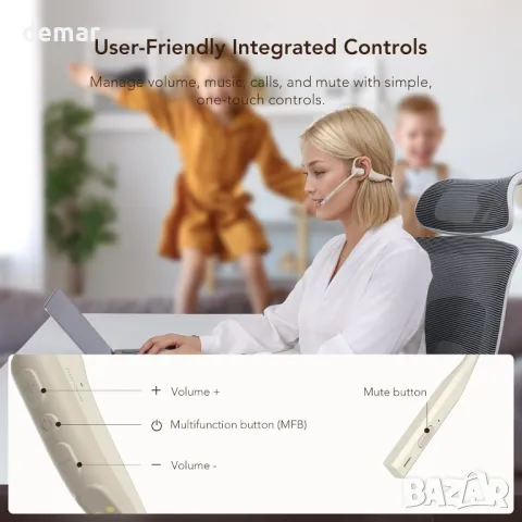 Безжични слушалки с отворено ухо Nuroum OW20B с микрофон, HiFi, бежово, снимка 5 - Безжични слушалки - 47330589