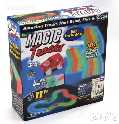 Светеща писта Magic Tracks, Състезателна количка, 165 части, Многоцветна, снимка 4 - Коли, камиони, мотори, писти - 43353529