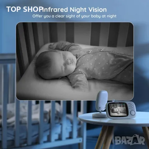 BOIFUN Video Baby Monitor камера, нощно виждане, без WiFi, ECO режим, 3,2-инчов IPS екран, двупосочн, снимка 9 - Комплекти за видеонаблюдение - 48857286