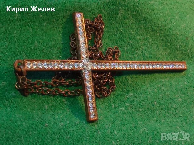 СТАР ГОЛЯМ МЕТАЛЕН АРТ КРЪСТ с КРИСТАЛЧЕТА и ВЕРИЖКА ФЕШЪН КОЛИЕ 27451, снимка 12 - Колиета, медальони, синджири - 36950329