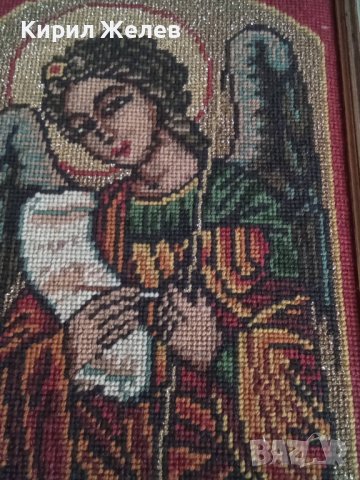 СТАР ГОБЛЕН - АНГЕЛ АРХАНГЕЛ РЕЛИГИЯ МНОГО КРАСИВ в ДЪРВЕНА РАМКА 30912, снимка 7 - Гоблени - 37791573