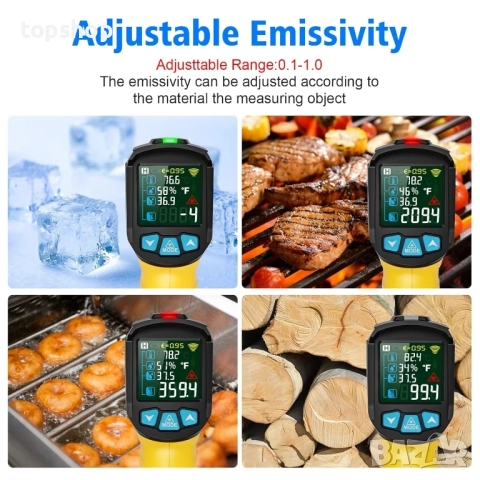 Инфрачервен термометър за температура -58°F~1472°F, MESTEK цифров лазерен термометър с термодвойка.., снимка 6 - Друга електроника - 51629156