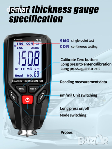 Aicevoos X5 Уред за измерване дебелината на боята на автомобили, снимка 4 - Друга електроника - 44875920