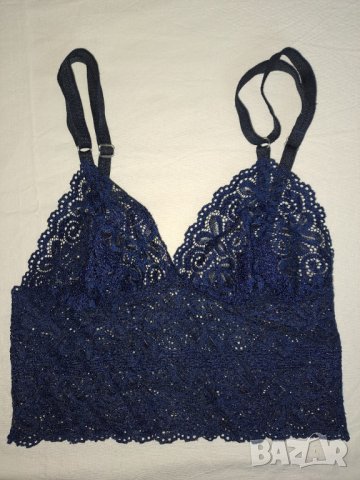 Дантелено бюстие без подплънки тъмносиньо, снимка 3 - Корсети, бюстиета, топове - 43365395