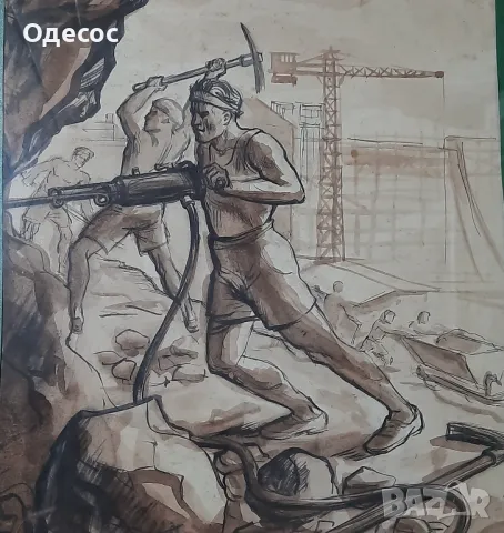 Борис Ангелушев картина  туш върху хартия, снимка 2 - Антикварни и старинни предмети - 49025475