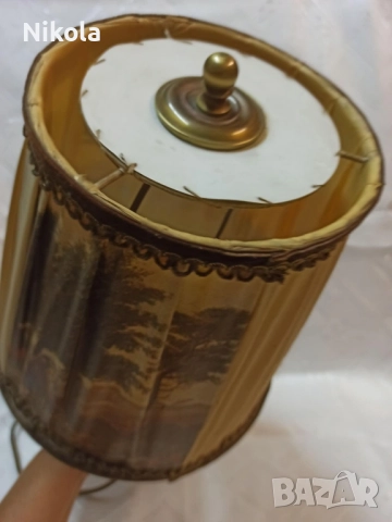 Немска стилна месингова нощна лампа с ловни сцени 43 см височина , снимка 7 - Антикварни и старинни предмети - 52011722