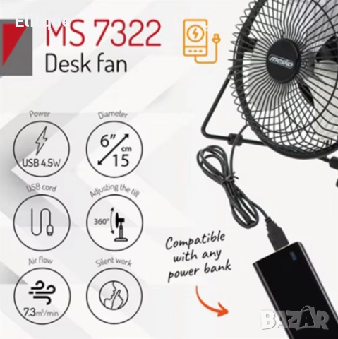 Вентилатор USB Rosberg 2.5W настолен, снимка 9 - Друга електроника - 52862501