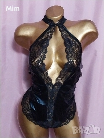  Резервирани 2XL Черно боди от еко кожа и дантела , снимка 6 - Корсети, бюстиета, топове - 53015307