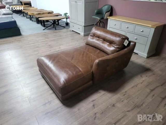Кафява кожена лежанка - 100 % естествена кожа, снимка 3 - Дивани и мека мебел - 52148070