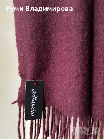 Мъжки шал от 100 % вълна в бордо, Manzini, с етикет, снимка 3 - Шалове - 53186019