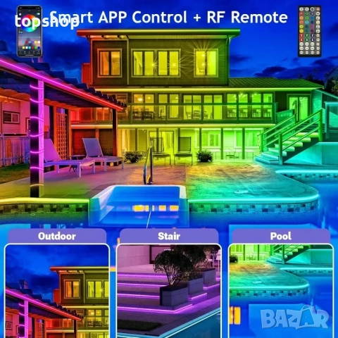AILBTON 200 фута външни LED ленти, водоустойчиви, IP68 външни LED ленти, водоустойчиви с Bluetooth.., снимка 6 - Лед осветление - 51636497