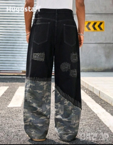 Нови черни камуфлаж baggy дънки Casual Loose Fit Jeans панталони карго Л/34, снимка 3 - Дънки - 53134626