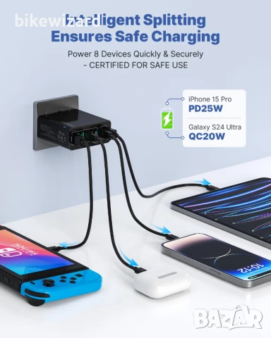 40W USB-C Зарядно със 8 изхода НОВО, снимка 5 - Оригинални зарядни - 53158119
