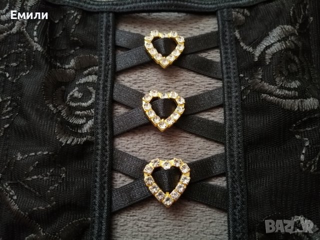 Прозрачен дантелен корсет под бюста с презрамки и сърца с кристали р-р S, снимка 13 - Корсети, бюстиета, топове - 43550337