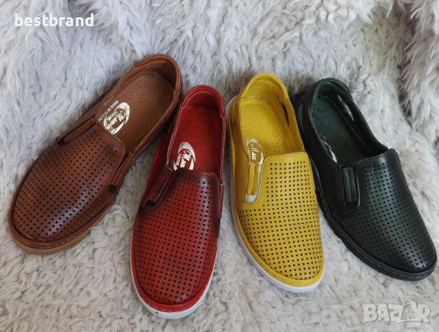 Обувки, естествена кожа, с перфорация, код 642/67, снимка 1