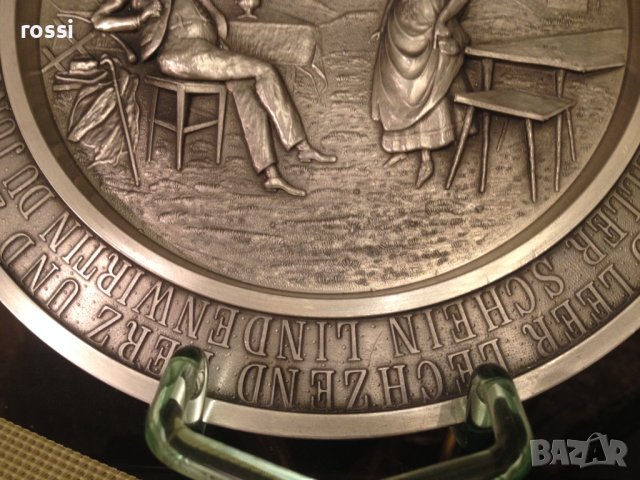 Нова! Старинна немска калаена чиния за стена серия Lindenwirthin 23 см., снимка 6 - Антикварни и старинни предмети - 43093294