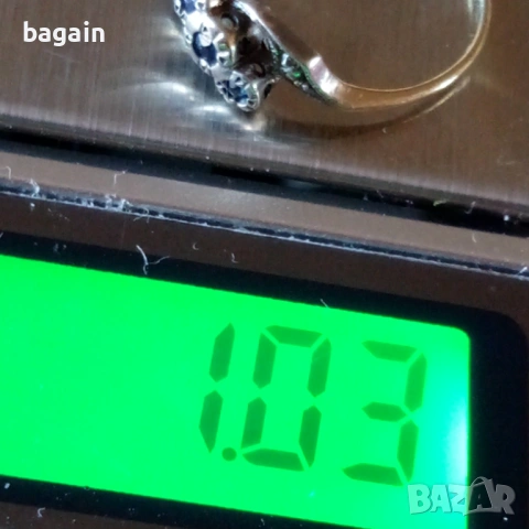 Пръстен със сапфири. Сребро с позлата., снимка 3 - Пръстени - 53110474