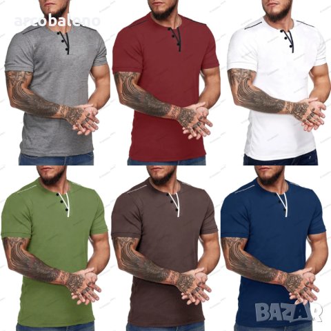 Мъжка ежедневна тениска с V-образно деколте и къс ръкав, 8цвята - 023, снимка 1 - Тениски - 40315031