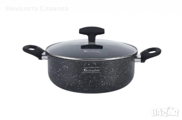 Тенджера Goldmann, Алуминий, Мрам. покр., Черен, снимка 1