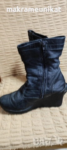 Дамски боти, черна естествена кожа, цяла платформа, изгодно, , снимка 8 - Маратонки - 53231839