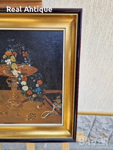 Натюрморт масло върху платно кеширано на фазер авторски, снимка 4 - Антикварни и старинни предмети - 51054256
